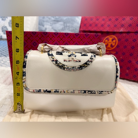 NWT Tory Burch Fleming Tweed Border Convertible Small Shoulder Bag, New Ivory - Picture 15 of 15